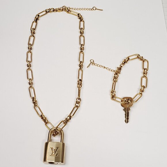 Authentic Louis Vuitton Padlock w/unbranded Stainless Steel Necklace & Bracelet - Picture 2 of 16